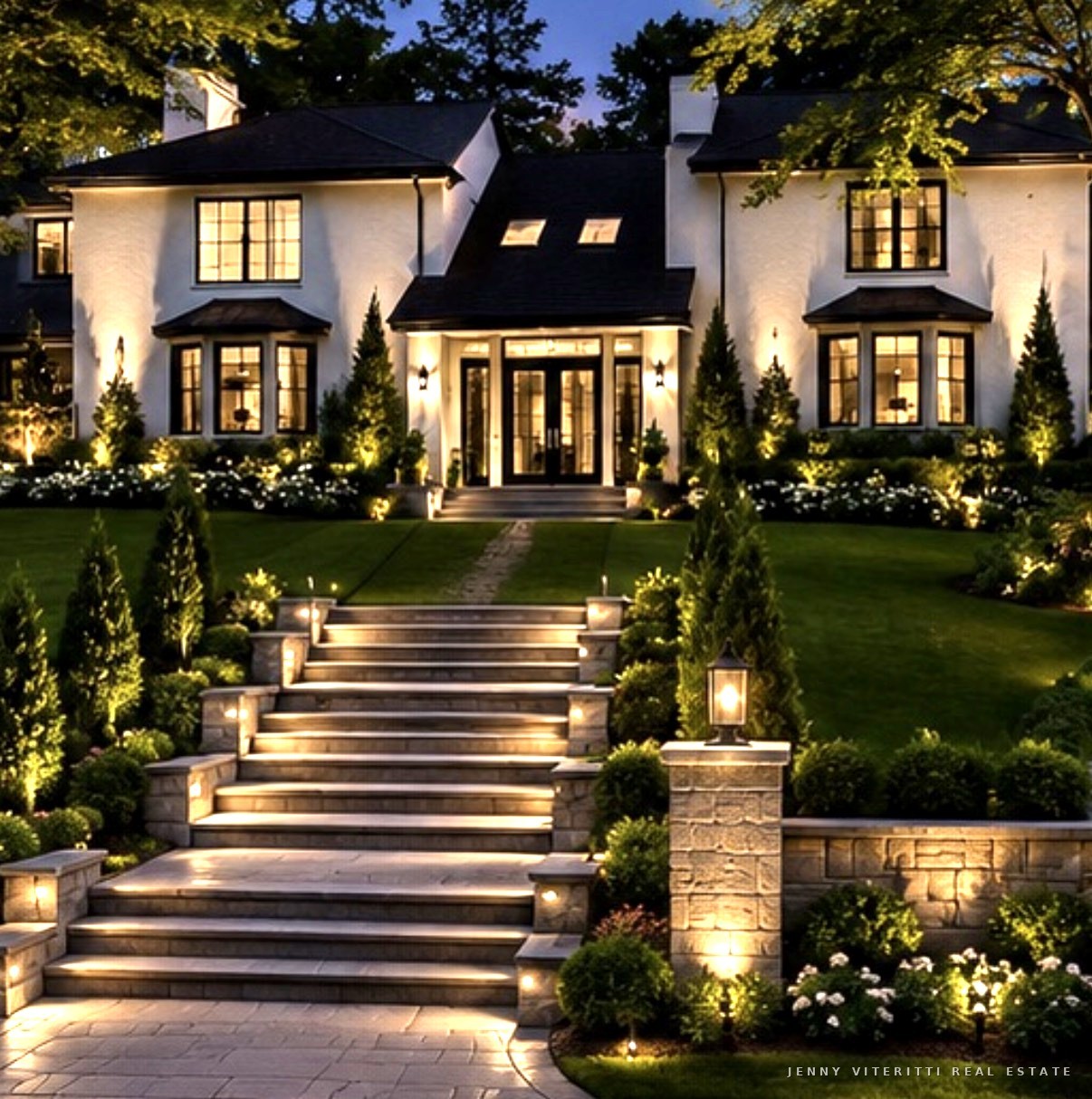 Bergen County luxury home at night